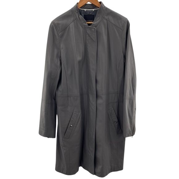 Banana Republic Soft Lamb Leather Longline Gray Sleek Leather Jacket Size XL - Picture 1 of 11